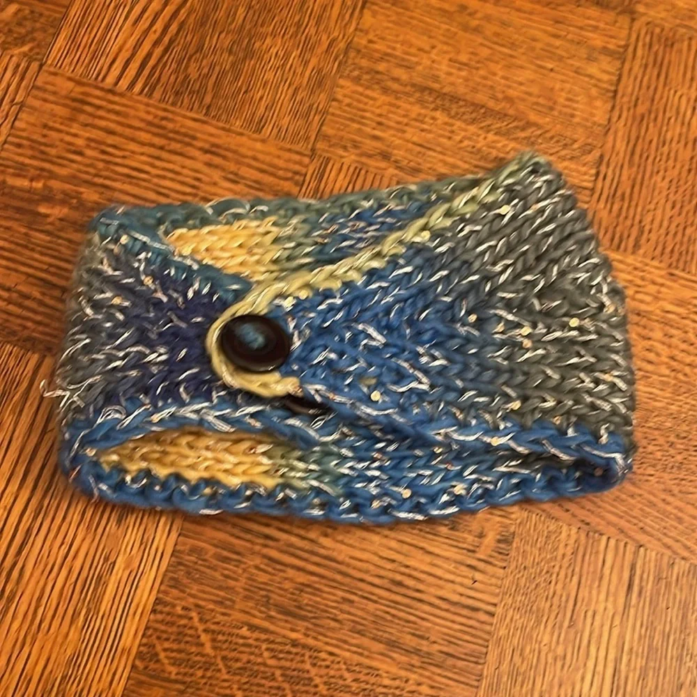 Multicolor Hand  Knit Headband with Flower
